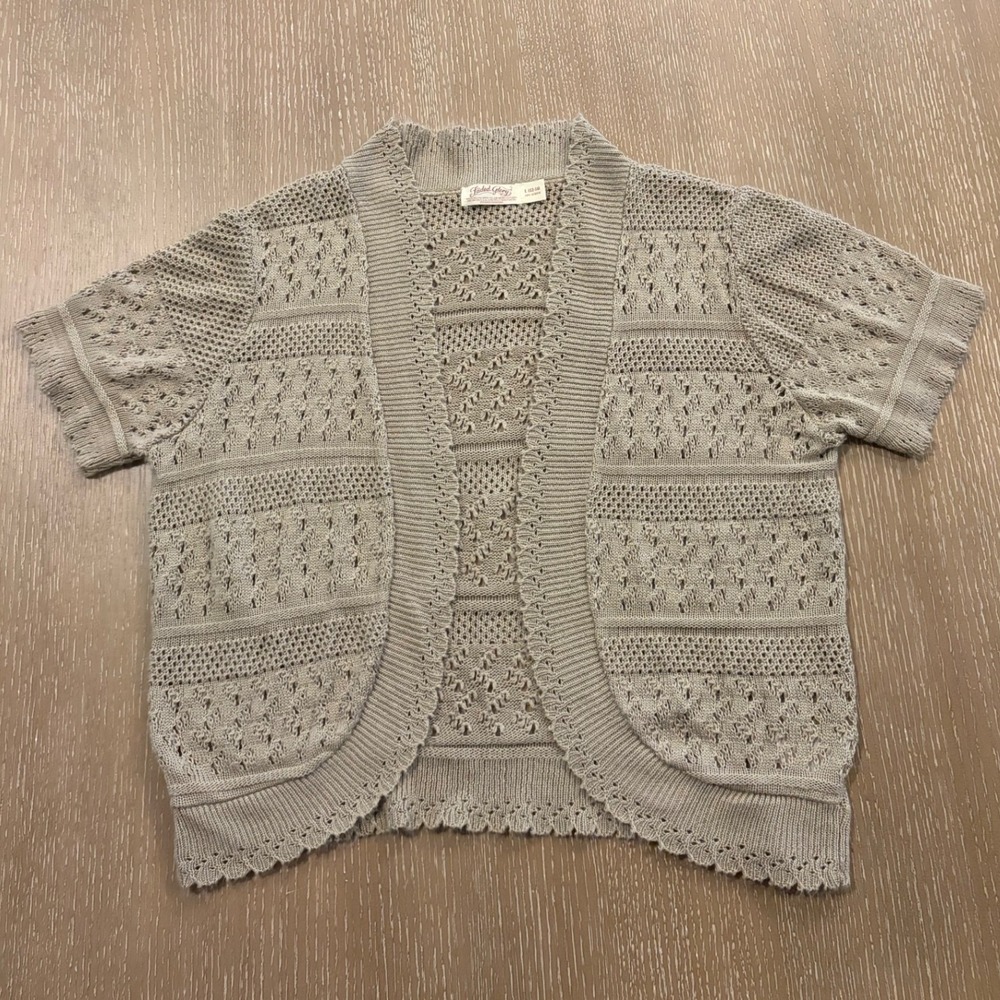 Y2K Faded Glory Open-Knit Crochet Lightweight Cardigan Sweater Cream Large Women